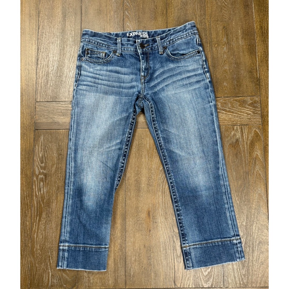 Express Crop Jeans Women's 4 Medium Wash Low Rise Cropped Cuffed Denim